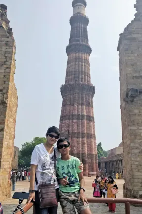 Pamela and Aarush at Delhi post their first himalayan trek!