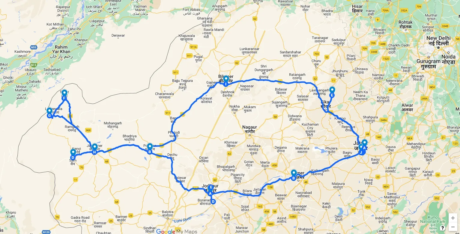 Map of Rajasthan travel