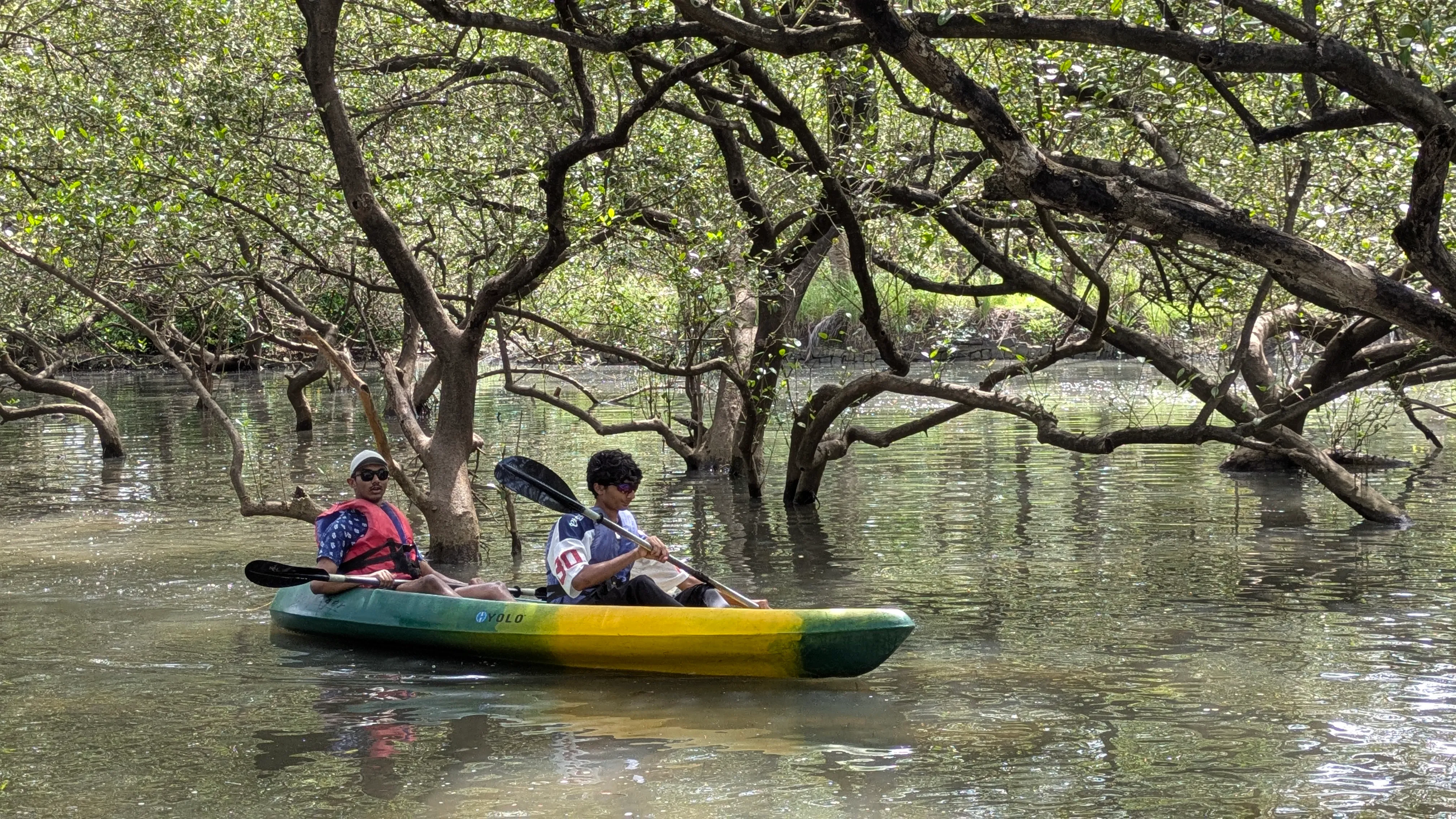 Aarush and Shreyaan kayaking