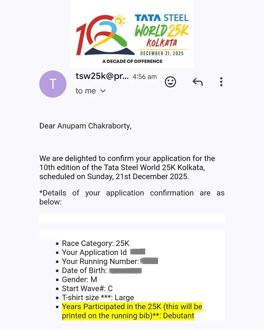 Anupam Confirmation for Kolkata 25
