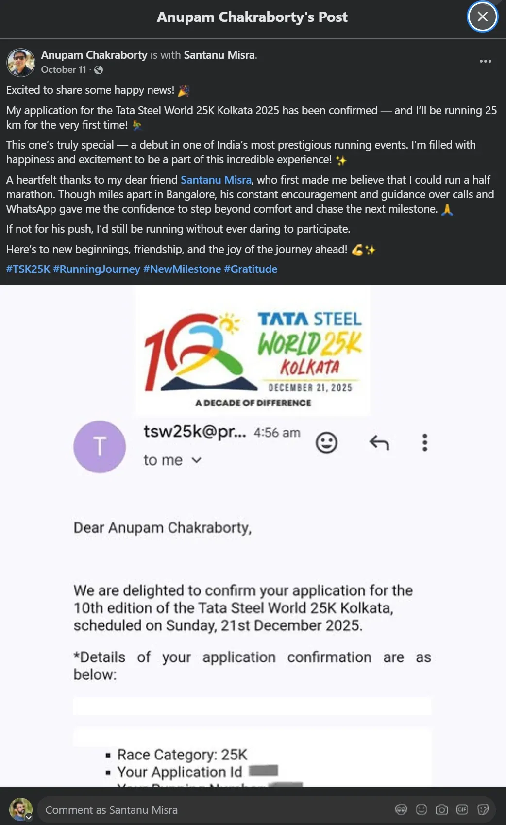 Anupam's Facebook post screen shot